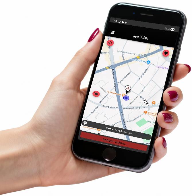 Osoba koristi mobilnu aplikaciju za naručivanje City Taxi vozila putem Google Play ili App Store.